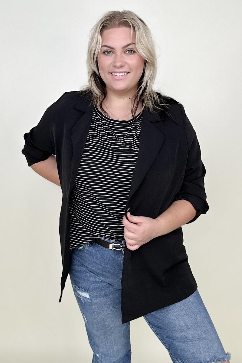 Cotton Bleu Classic Oversized Jacket Blazer in Black and Camel