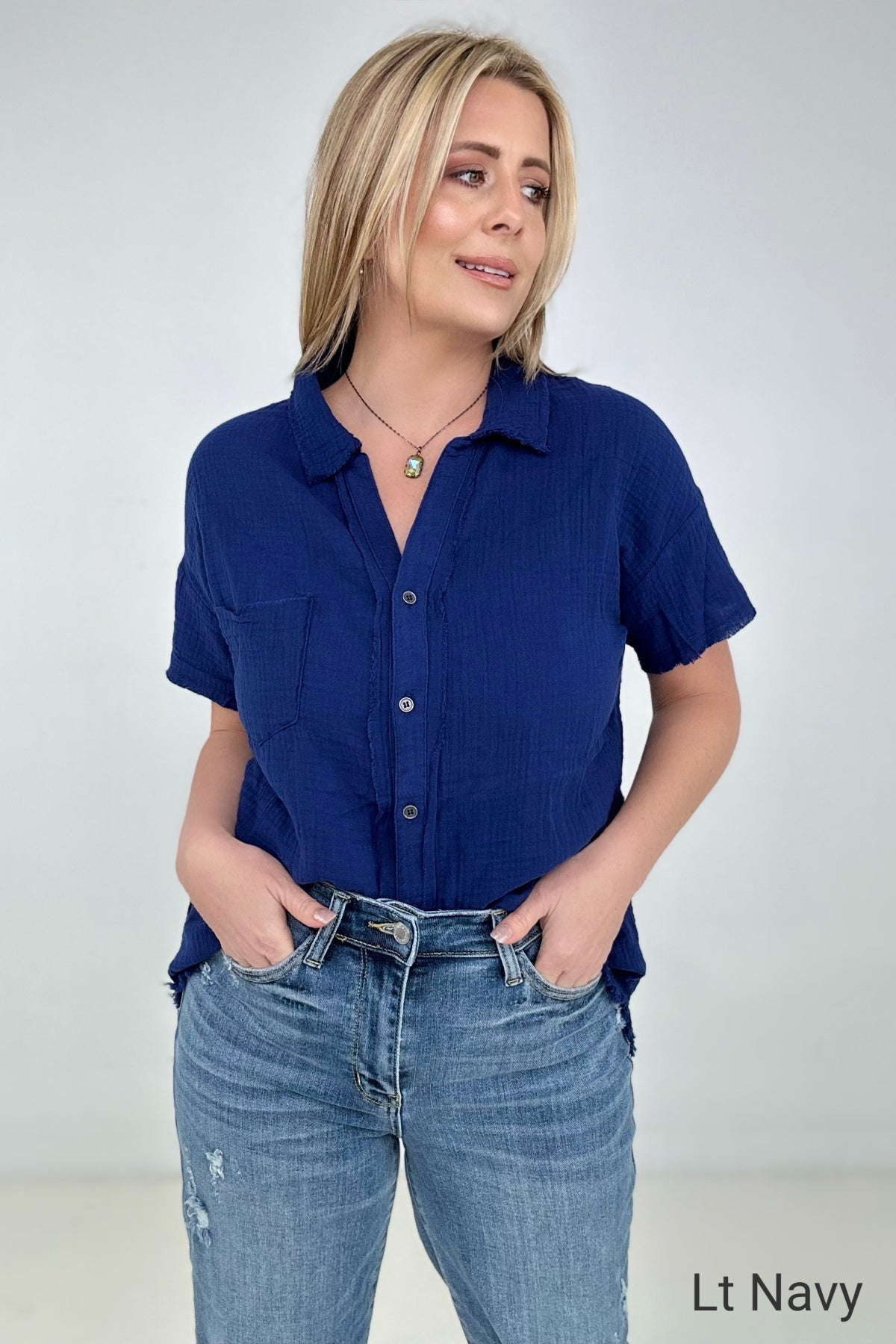 Cotton Raw Edge Short Sleeve Top
