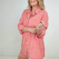 Zenana Striped Button Down Long Sleeve Shirt and Shorts Set