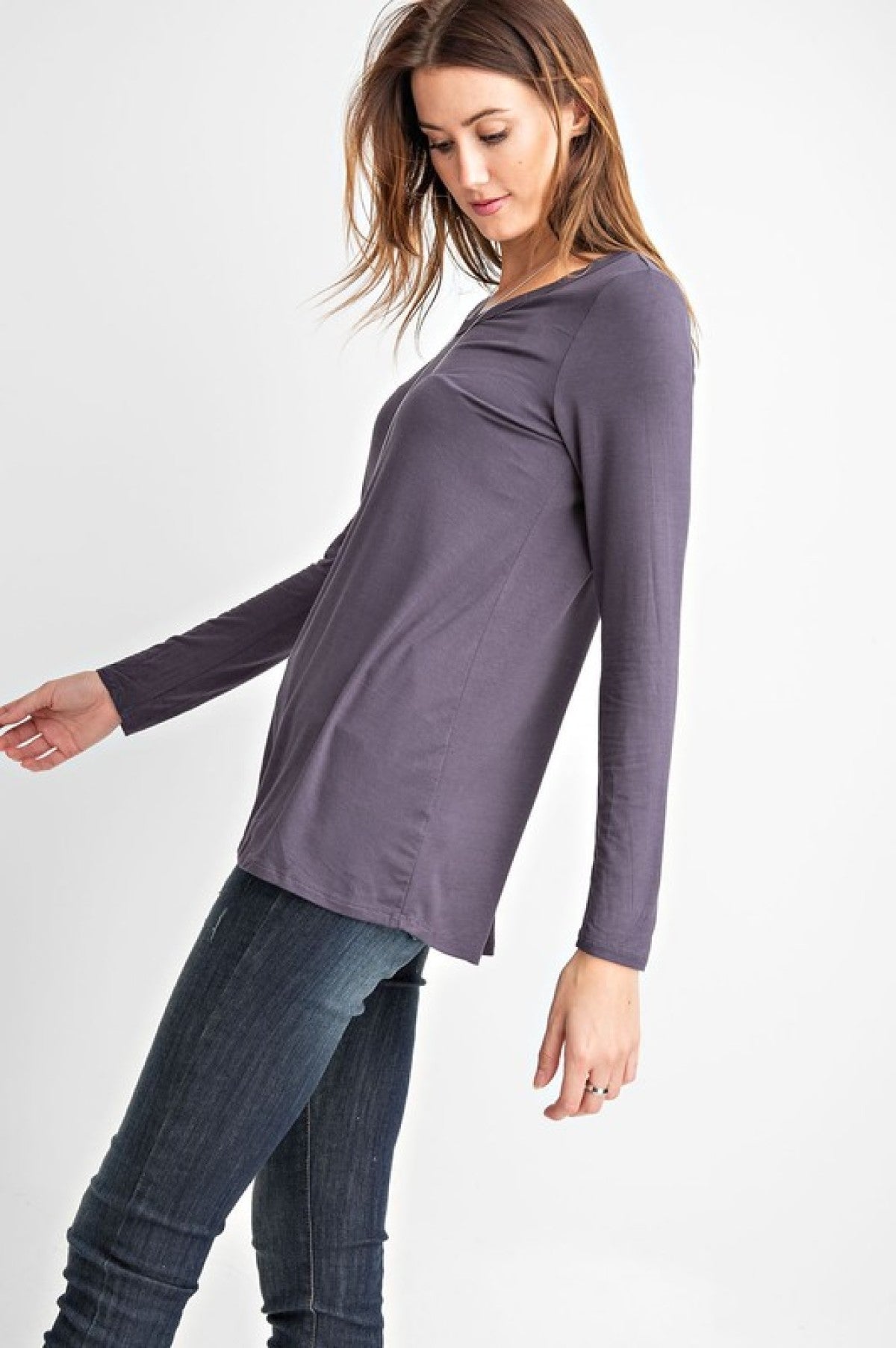 Rae Mode Basic V-Neck Long Sleeve Top