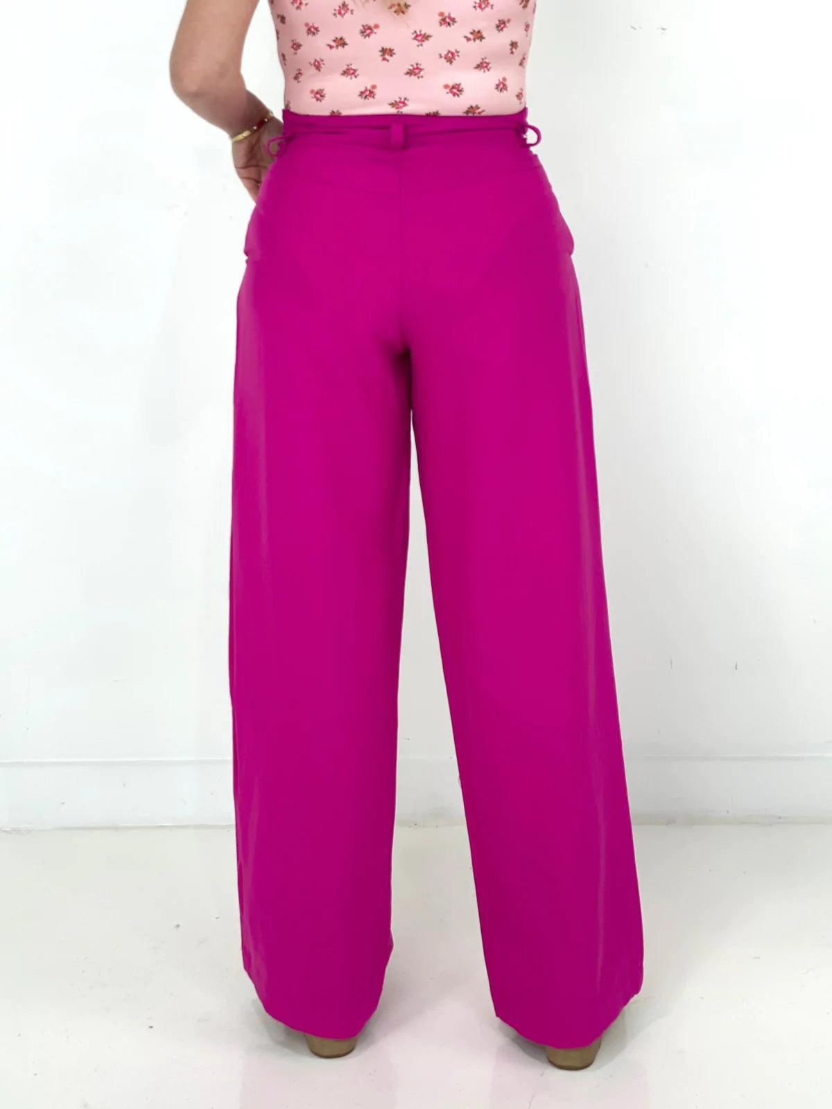 Pink High Waist Woven Wide Leg Pants