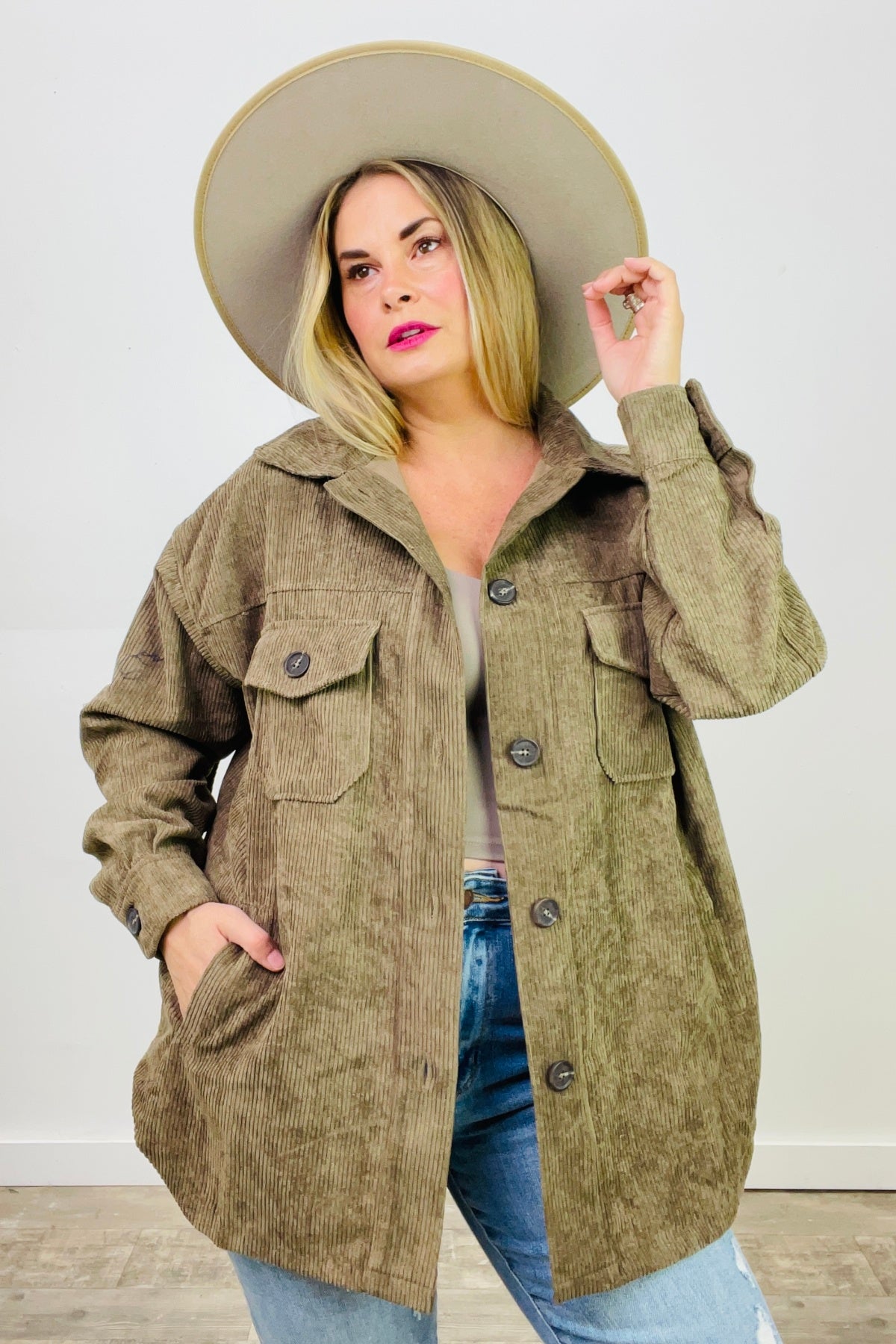 Oversized Corduroy Button Front Shacket