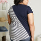 SIZE XL Striped Color Block Tee in Navy