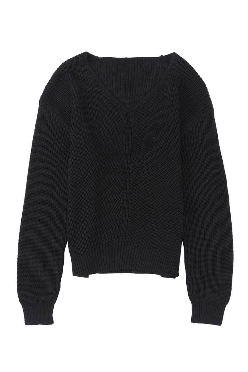 Ribbed Knit V Neck Long Sleeve Sweater