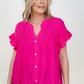 Woven Button Down Ruffle Sleeve Top - Multiple Colors
