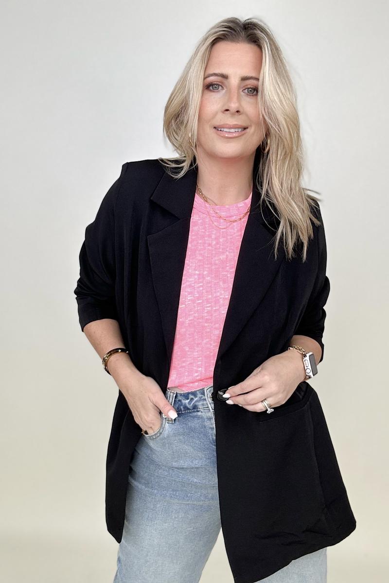 Cotton Bleu Classic Oversized Jacket Blazer in Black and Camel