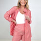 Zenana Striped Button Down Long Sleeve Shirt and Shorts Set
