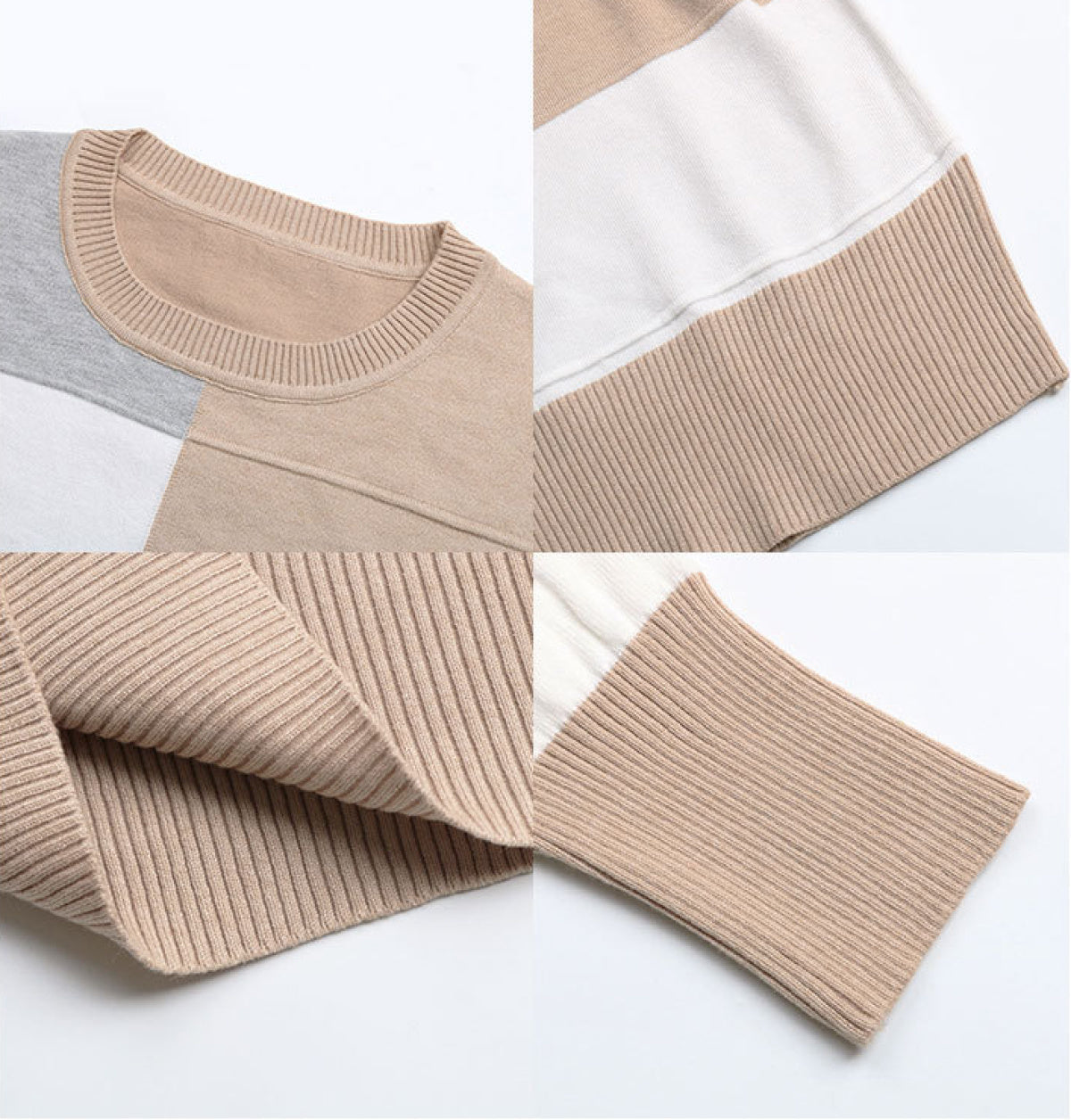 Round Neck Long Sleeve Colorblock Knit Sweater