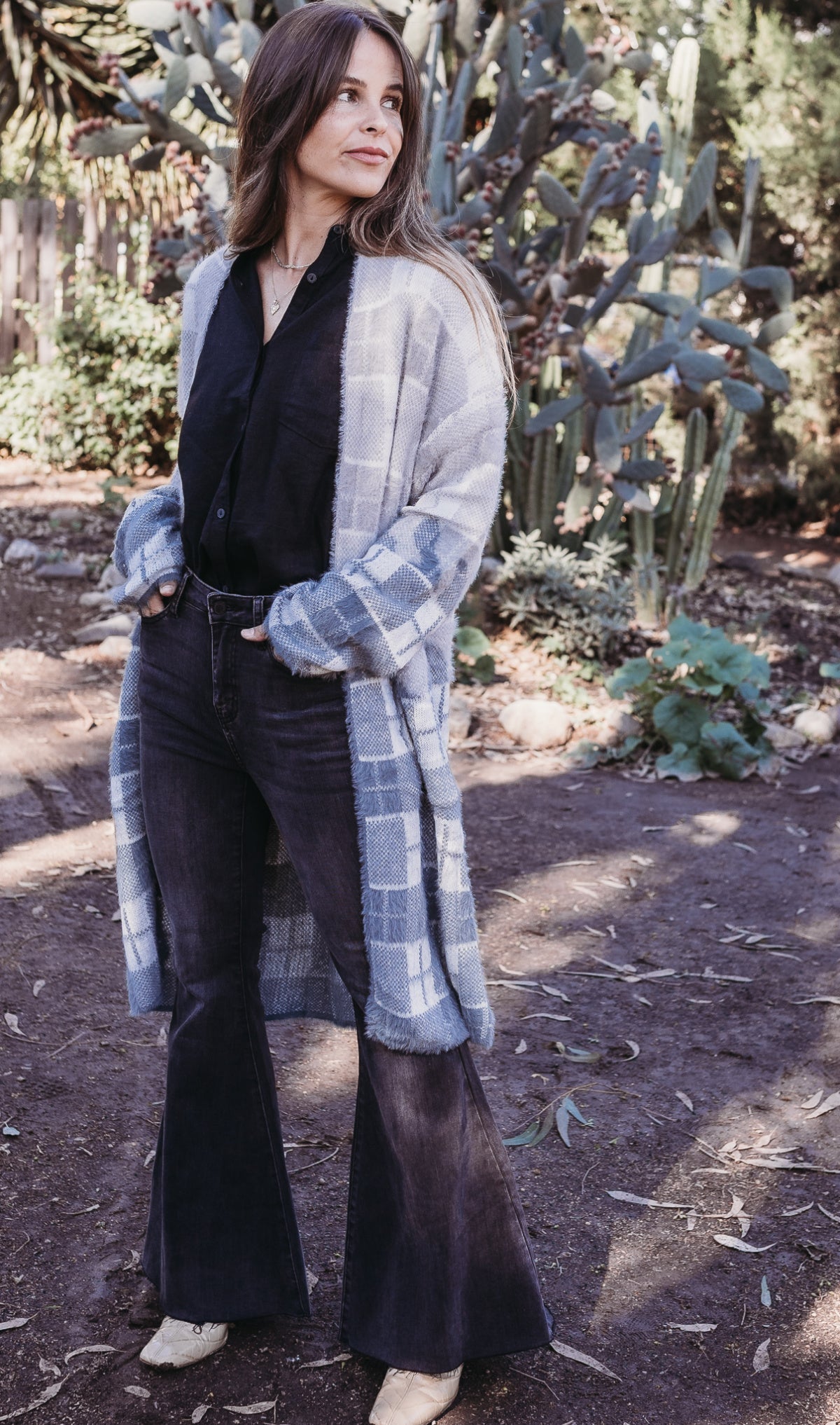 Color Block Plaid Pattern Long Cardigan