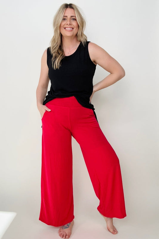 Smocked Waistband Wide Leg Pants - 2 colors