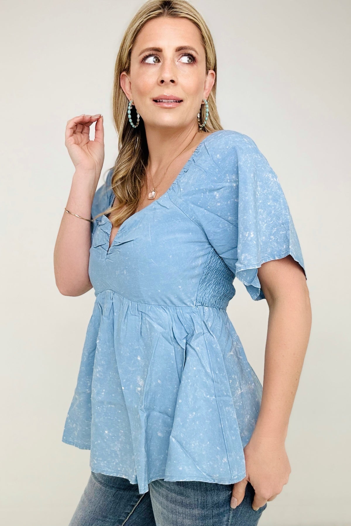 Short Sleeve Solid Woven Top