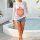 Flower Graphic Lace-Up Openwork Hooded Cover Up