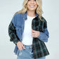 Washed Plaid Denim Shirt with Flap Pockets