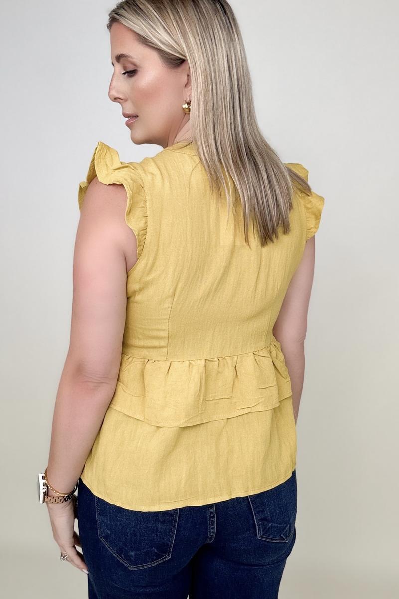 Button-Down Ruffle Hem Top - 2 Colors