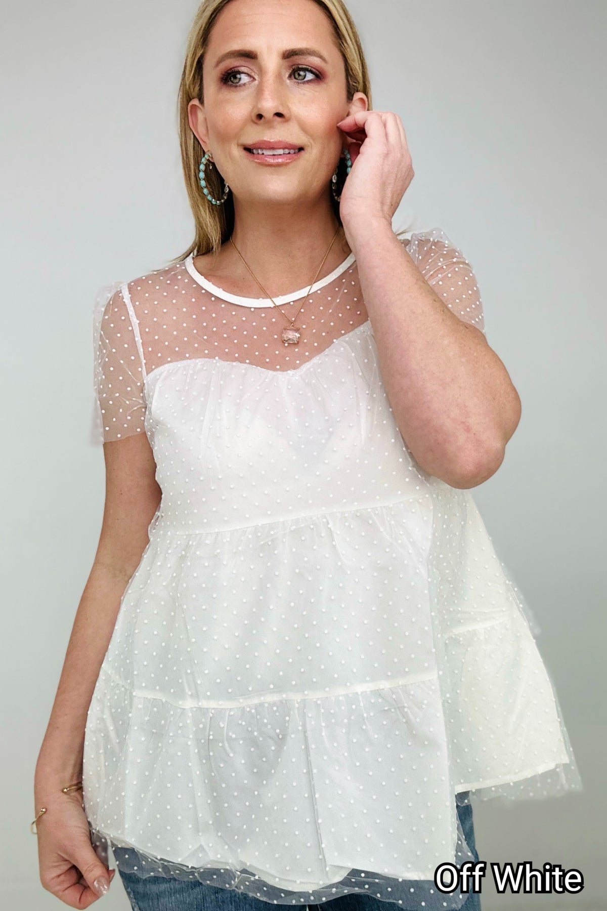 Date Night Swiss Dot Mesh Knit Top