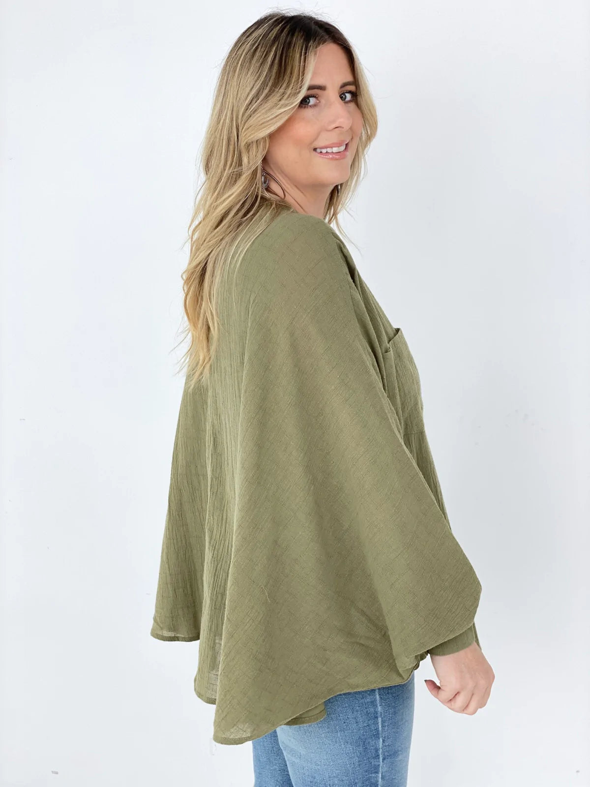 Textured Cotton Linen Oversized Top