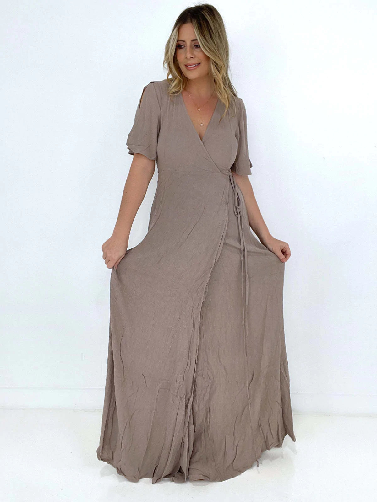Crinkle Gauze Wrap Maxi Dress