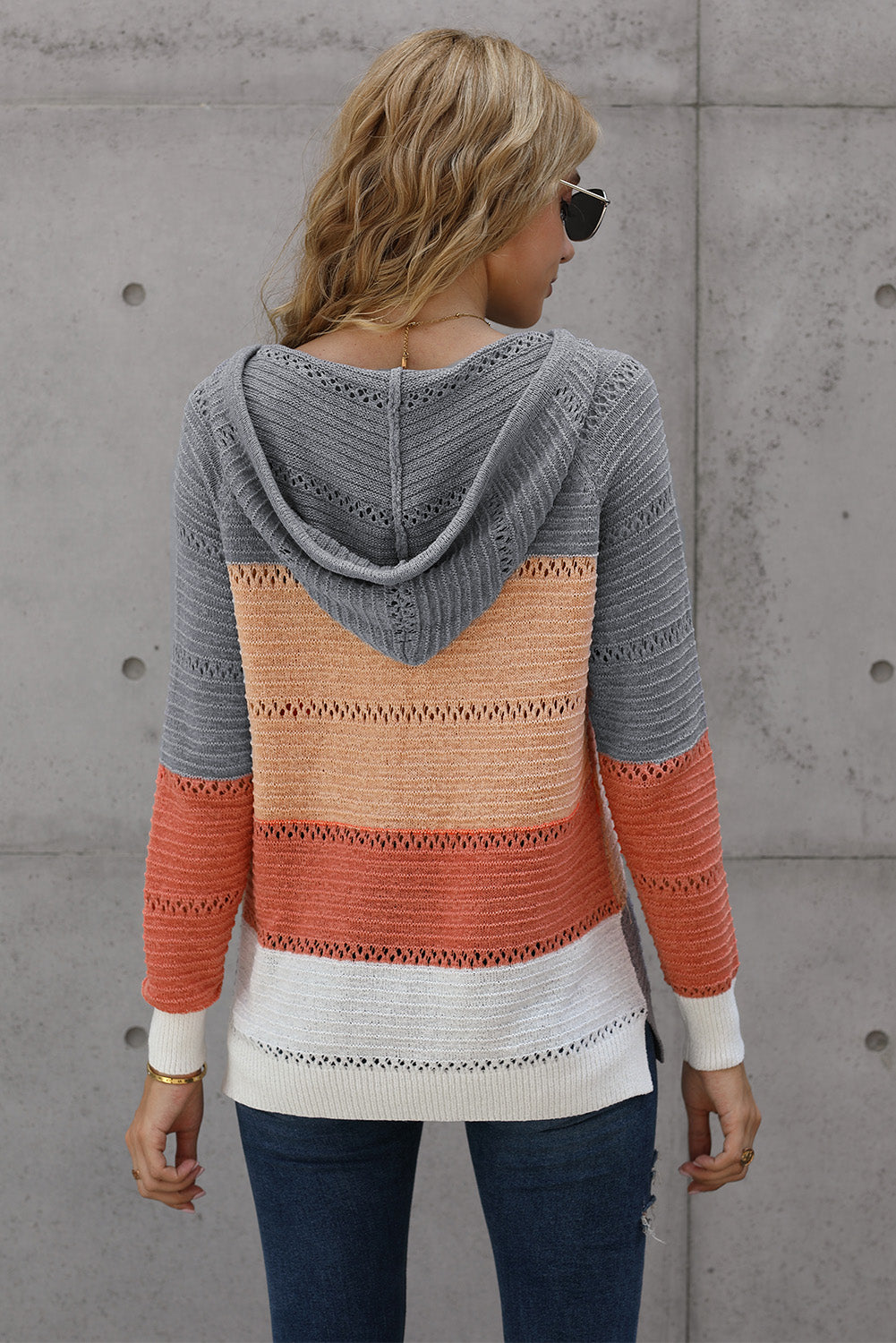 Color Block Knitted Hoodie - Multiple Colors Available