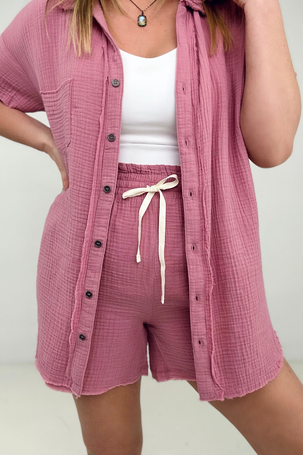 Cotton Raw Edge Short Sleeve Top
