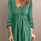 Scoop Neck Button Front Dress - (Black, Green, Gray and Blue)