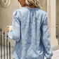 Applique Frill Trim Tie Neck Blouse