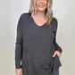 Hi-Low Hem V Neck Knit Top - 2 Colors