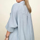 Pleated Batwing Short Sleeve Button Up Top - Multiple Colors