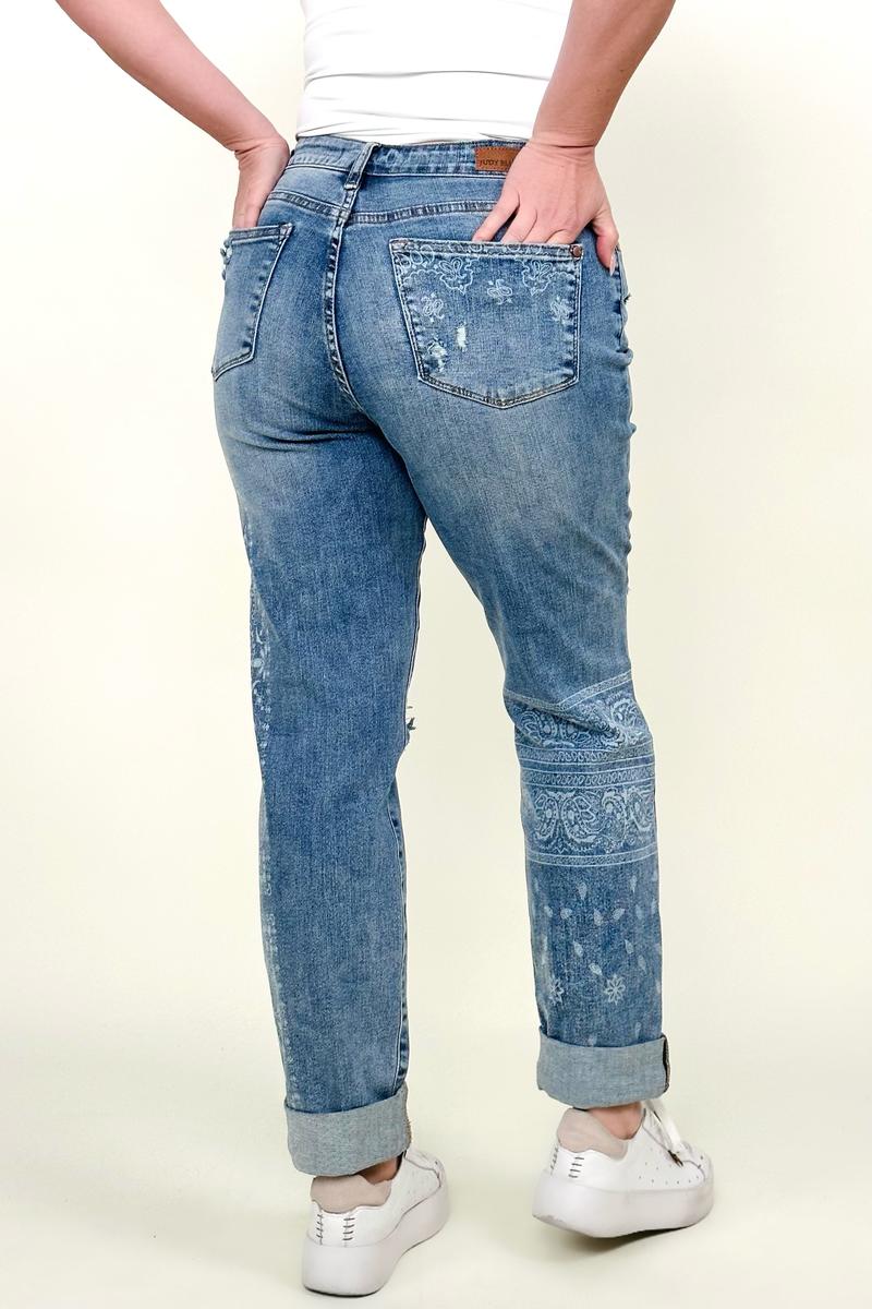 Judy Blue Paisley Print Boyfriend Jeans