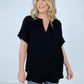 Woven Airflow Split Neck Short Sleeve Top