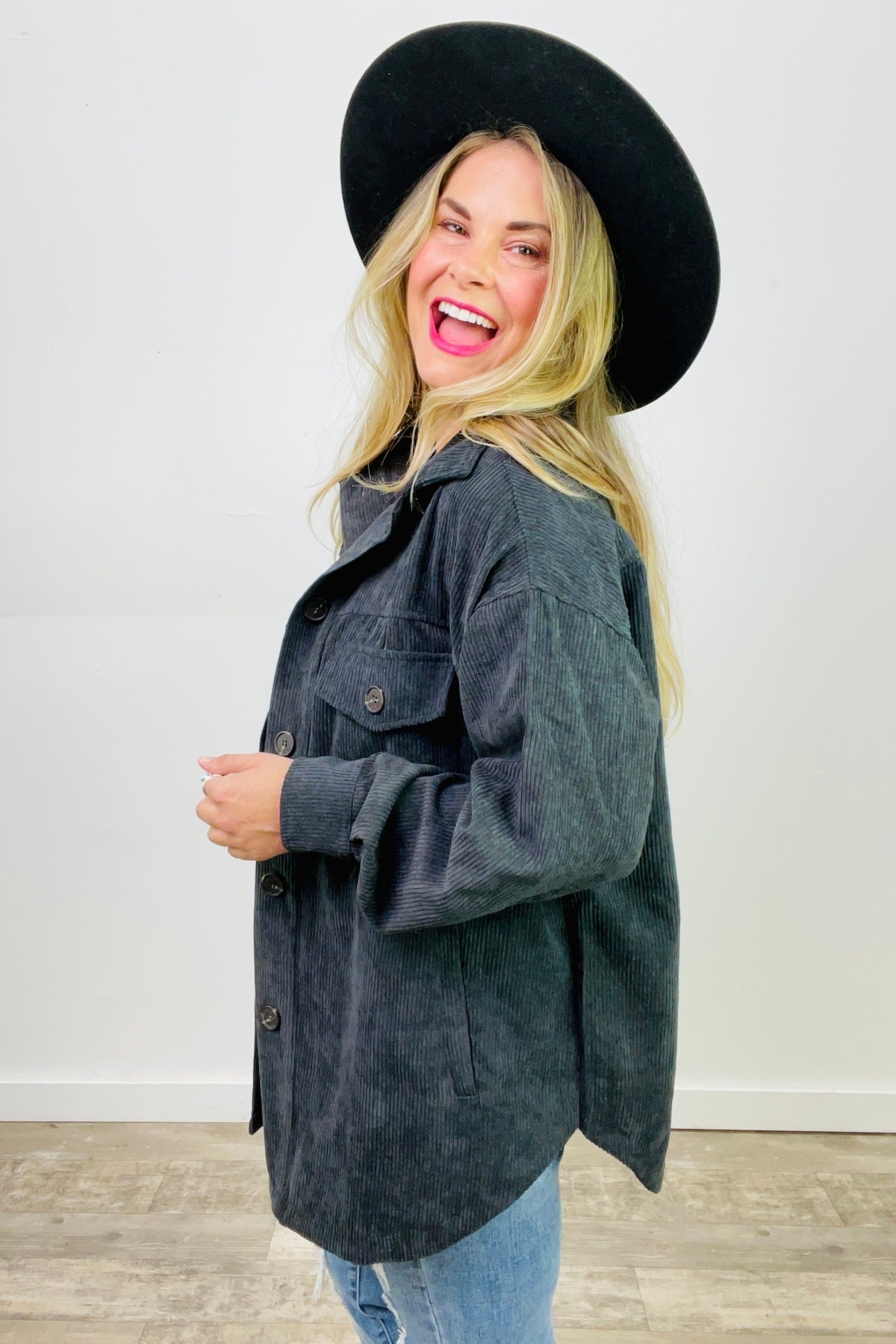 Oversized Corduroy Button Front Shacket
