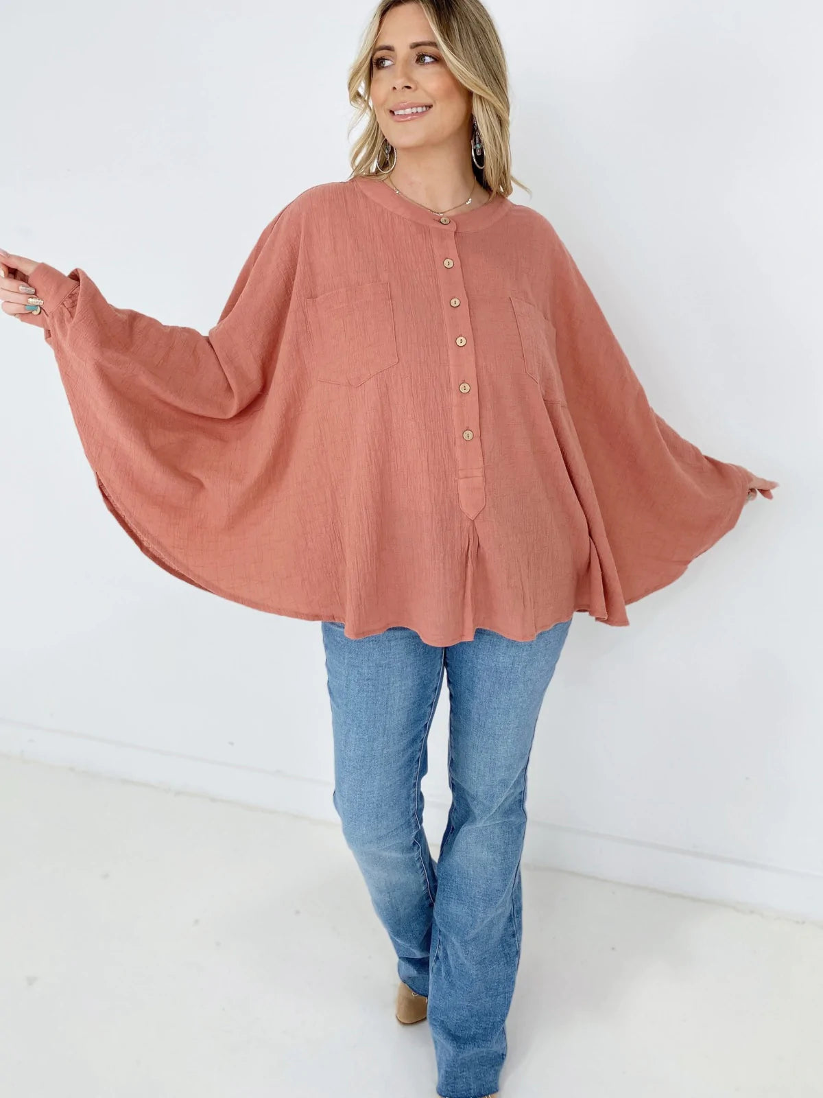 Textured Cotton Linen Oversized Top