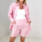 Zenana Striped Button Down Long Sleeve Shirt and Shorts Set