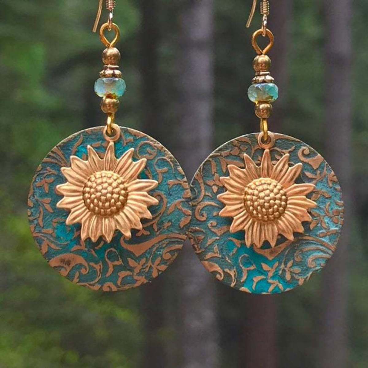 Retro Bohemian Double Sunflower Dangle & Drop Earring