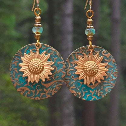 Retro Bohemian Double Sunflower Dangle & Drop Earring