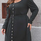 Plus Size Button Front Long Sleeve Dress - (Gray, Pink, Black and Green)