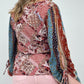 Floral Print Woven W/Stripe Ruched Sleeves Top