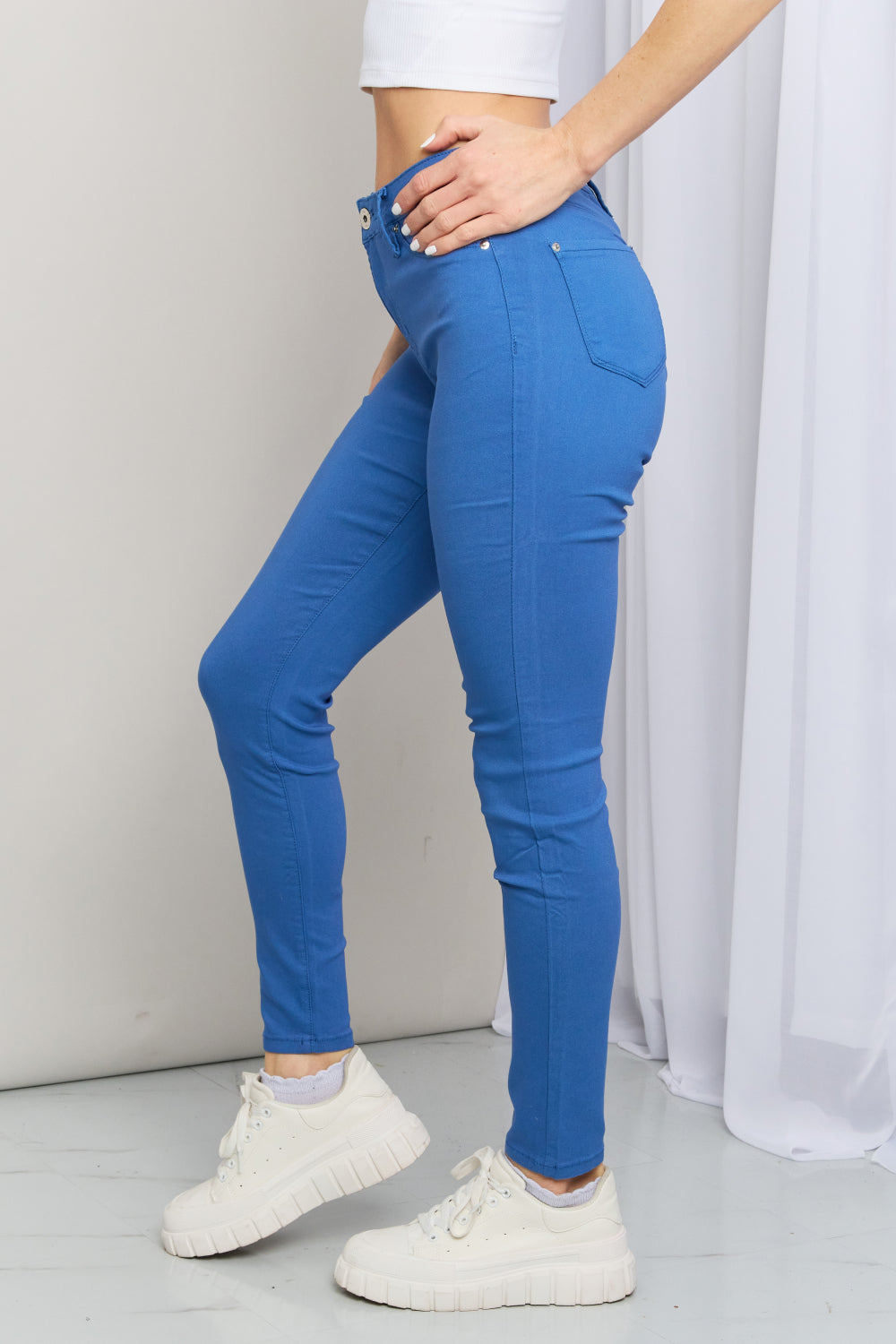 YMI Hyper-Stretch Mid-Rise Skinnies in Electric Blue