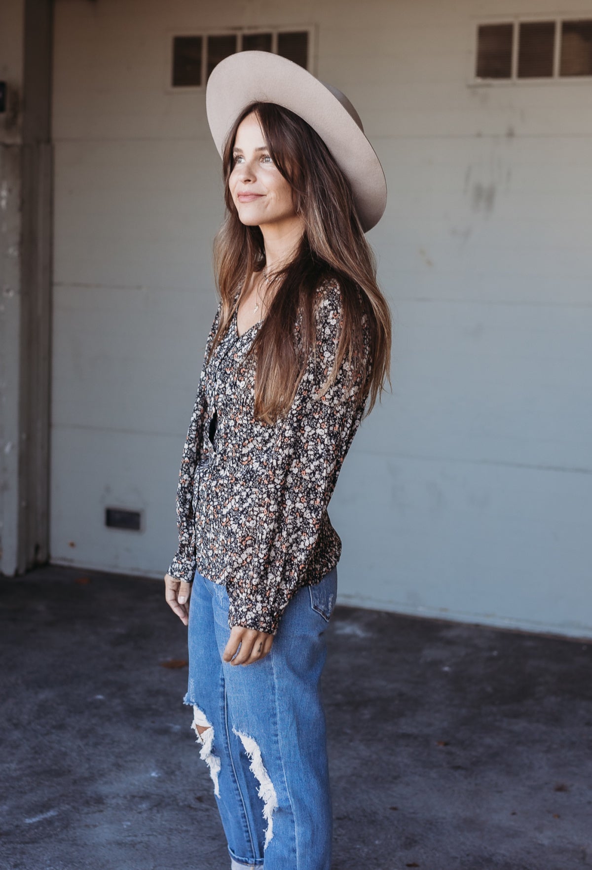 Ditsy Floral Square Neck Button Down Blouse