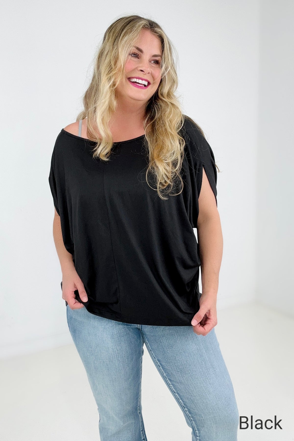 Short Sleeve Drop Shoulder Knit Top