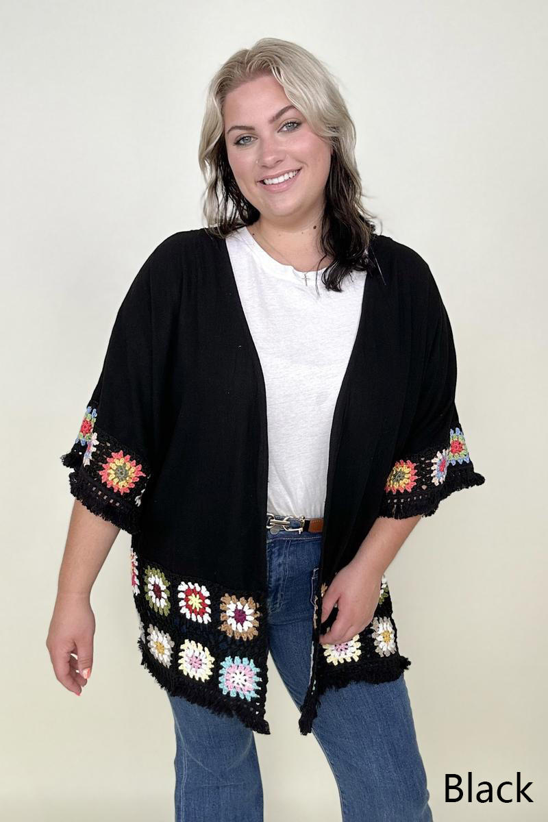 Linen Blend Patch Crochet Kimono