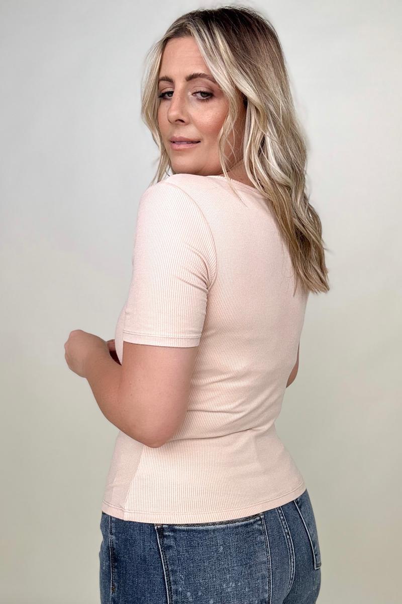Total Brami Basic Ribbed Fitted Tee with Built In Bra