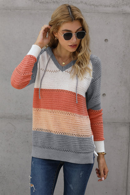 Color Block Knitted Hoodie - Multiple Colors Available