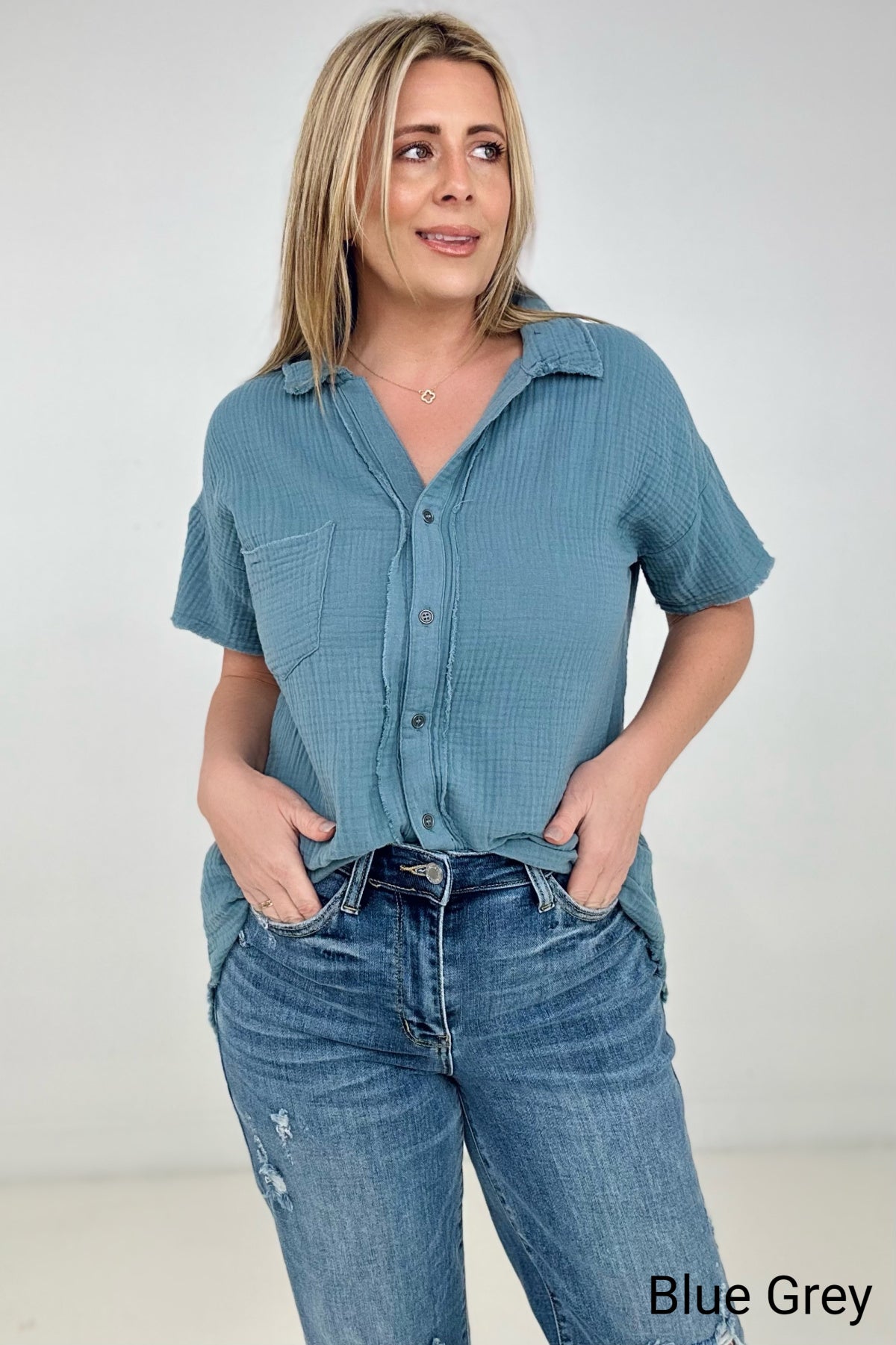 Cotton Raw Edge Short Sleeve Top