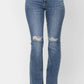 Judy Blue Mid Rise w/ Pocket Tooling & Knee Destroy Bootcut Jeans