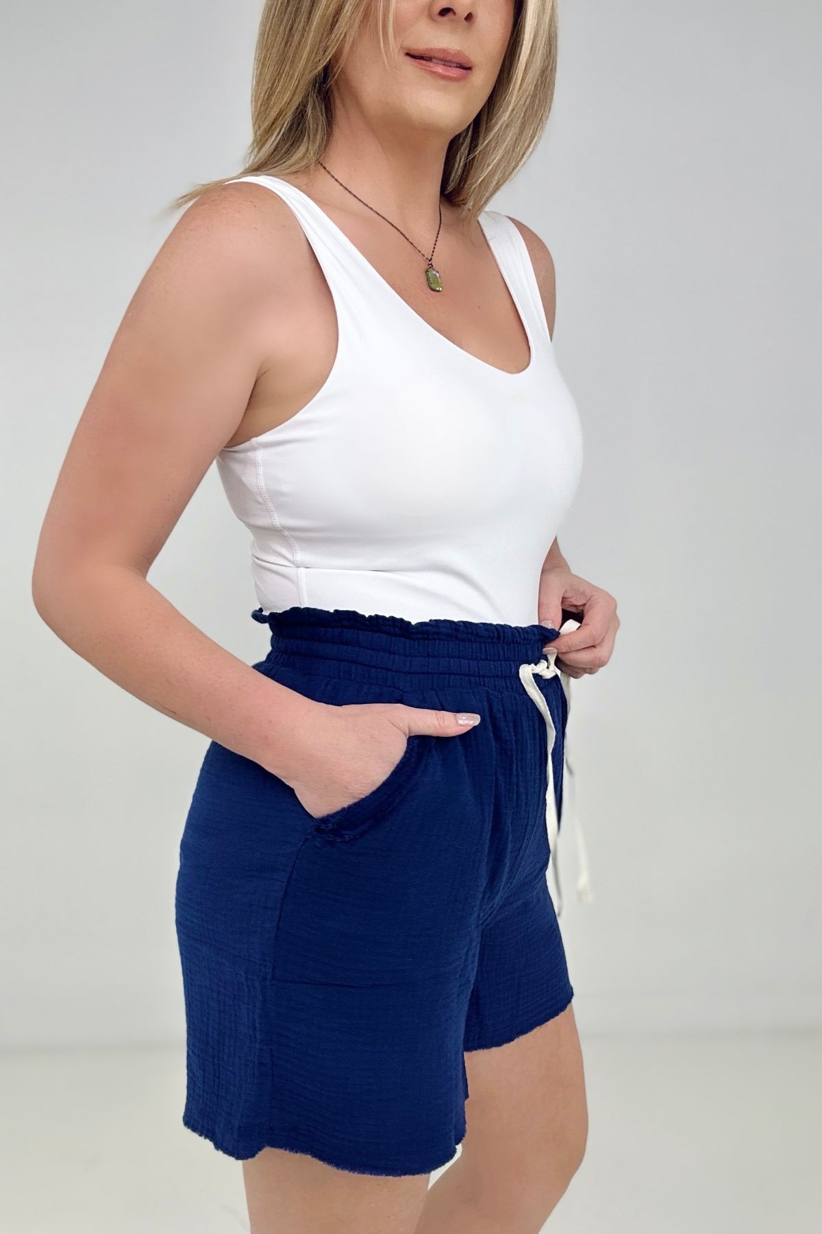 Cotton Gauze Drawstring Waist Shorts