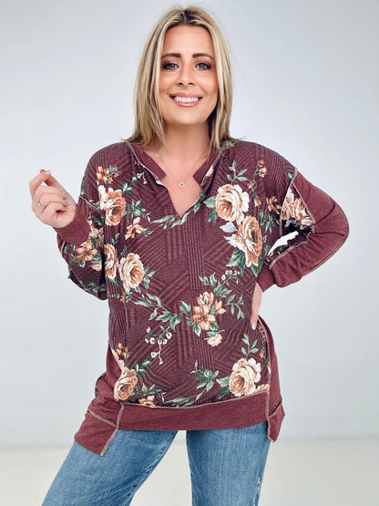 Floral Print Jacquard Knit Sweatshirt With Cut Edge