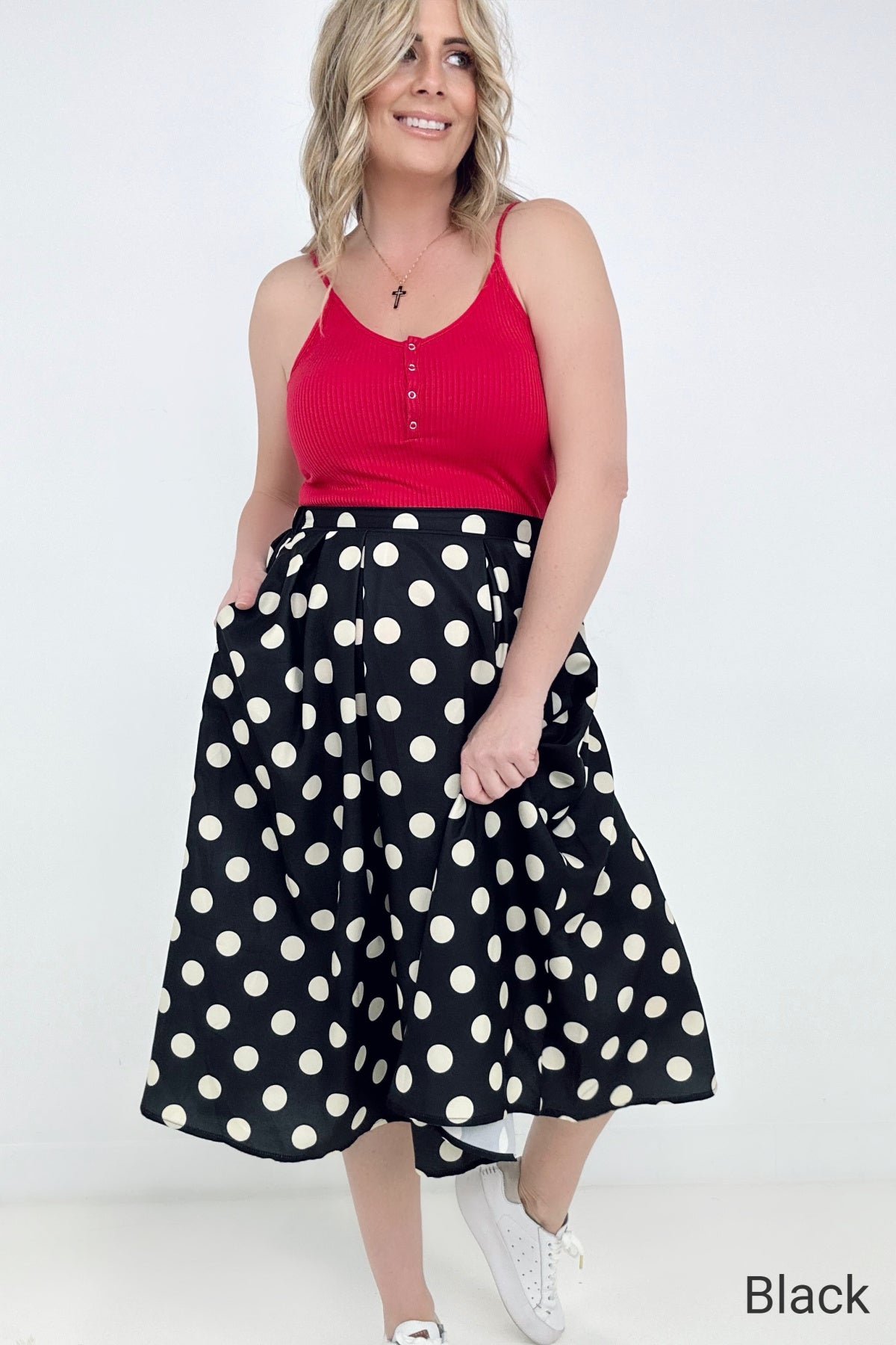 My Girl Polka Dot Pleated Midi Skirt