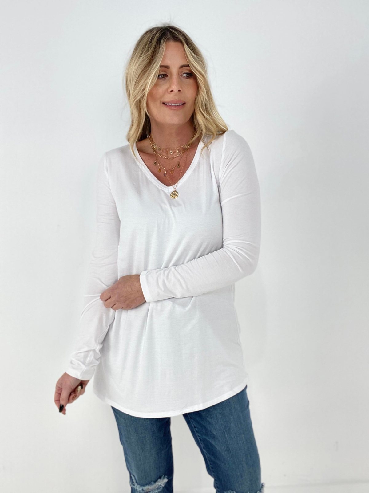 Rae Mode Basic V-Neck Long Sleeve Top
