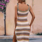 Striped Tie Shoulder Split Cover Up Dress