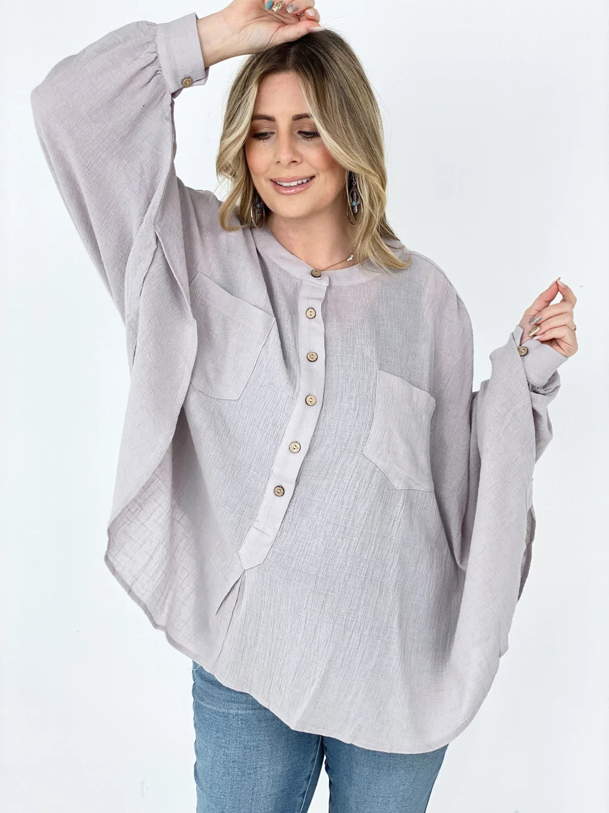 Textured Cotton Linen Oversized Top